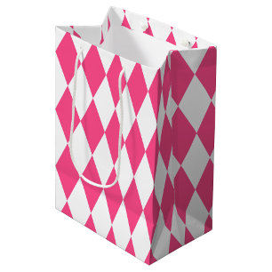 Pink White Harlequin Diamonds Checkers Design Medium Gift Bag