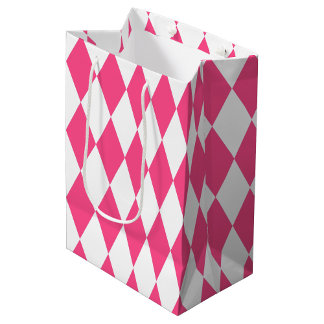 Pink White Harlequin Diamonds Checkers Design  Medium Gift Bag