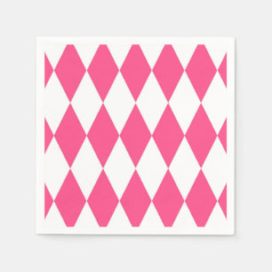 Pink White Harlequin Diamonds Checkers Design  Napkin