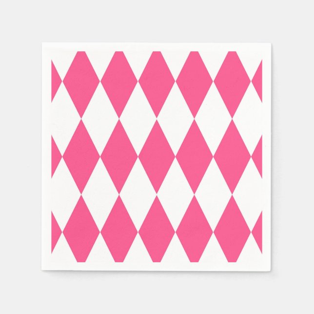 Pink White Harlequin Diamonds Checkers Design  Napkin (Front)