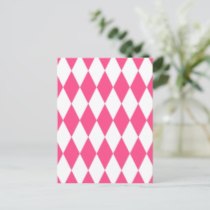 Pink White Harlequin Diamonds Checkers Design Postcard