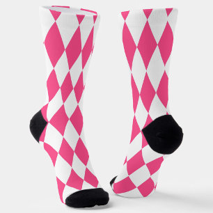 Pink White Harlequin Diamonds Checkers Design  Socks