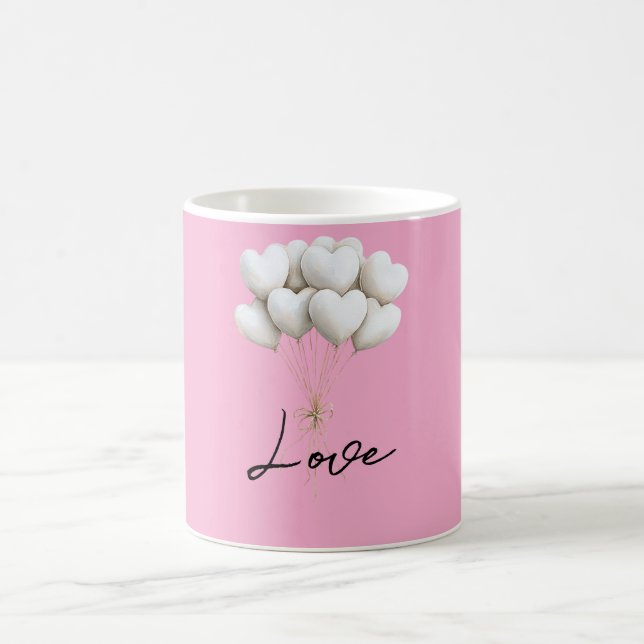 Pink White Heart Balloons Love Coffee Mug (Center)
