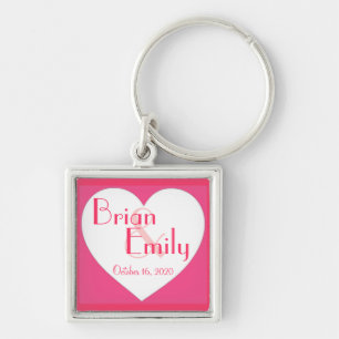 Pink white heart customizable wedding keychain