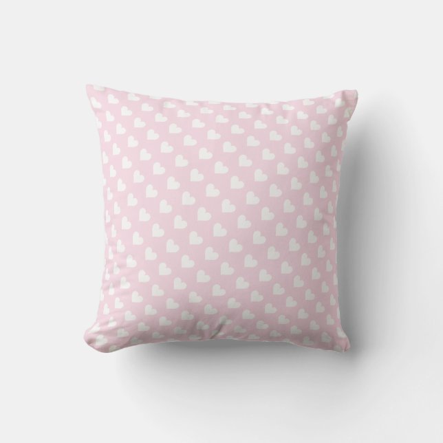 Pink & White Heart Pattern Throw Pillow (Front)