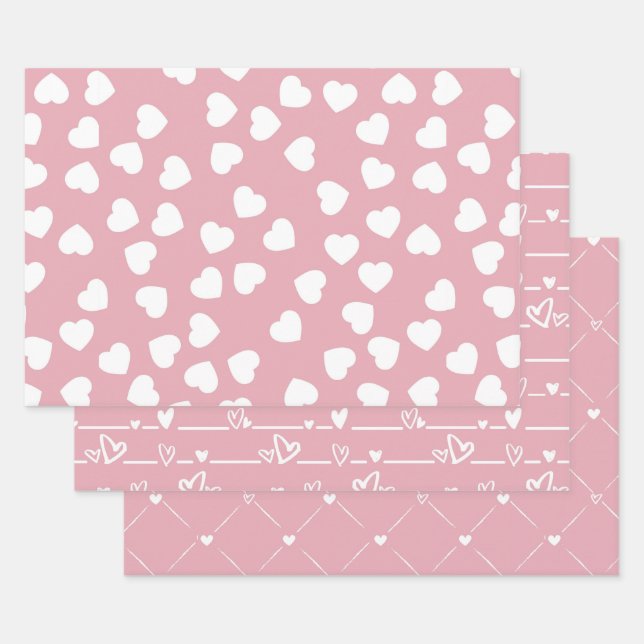 Pink White Heart Wrapping Paper Sheet (Set)