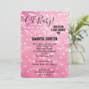 Pink White Hearts Baby Shower  Invitation