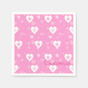 Pink & White Hearts Pattern Napkins