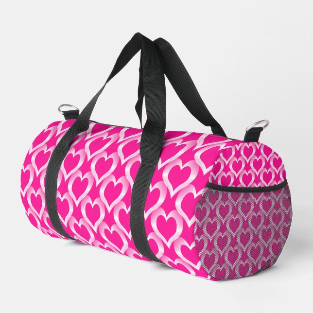 Pink White Hearts Pattern Small Duffle Bag (Right Corner)