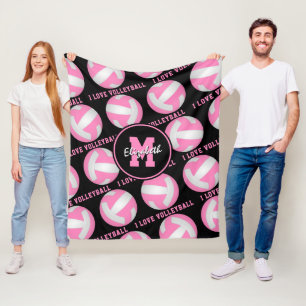 pink white her I love volleyball sports room Fleece Blanket