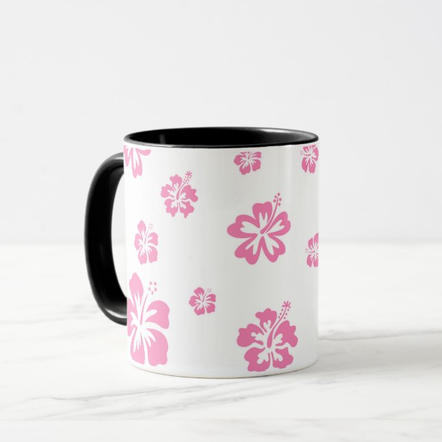 Pink & White Hibiscus Flower Personalized Custom Mug (Front Left)