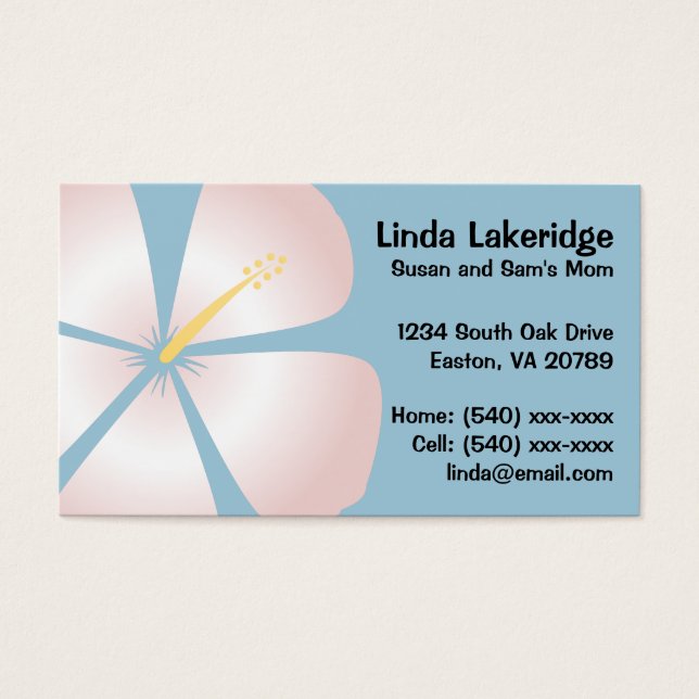 Pink / White Hibiscus Flowers Mommy Contact Card (Front)