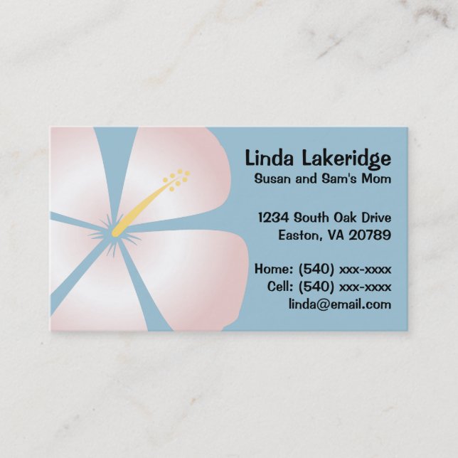Pink / White Hibiscus Flowers Mommy Contact Card (Front)