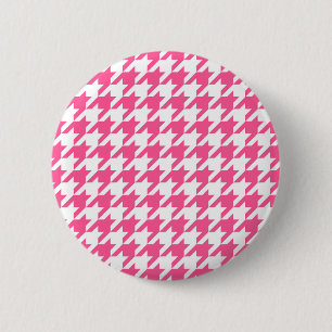Pink White Houndstooth Check Design 2 Inch Round Button