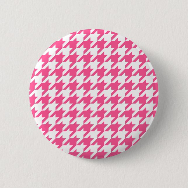 Pink White Houndstooth Check Design  2 Inch Round Button (Front)