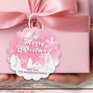 Pink White House Snowflakes Xmas Happy New Year Favour Tags