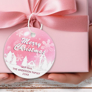 Pink White House Snowflakes Xmas Happy New Year  Favour Tags