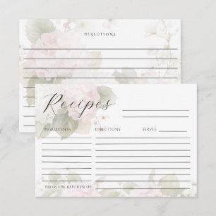 Pink White Hydrangeas Elegant Recipe Card