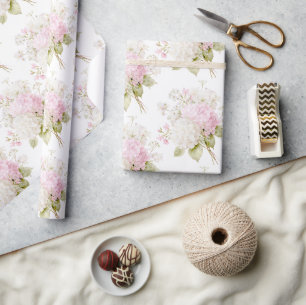 Pink White Hydrangeas Floral Elegant Wrapping Paper