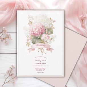 Pink White Hydrangeas Floral Wedding Invitation