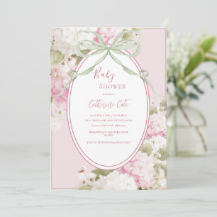 Pink White Hydrangeas Sage Green Baby Shower Invitation