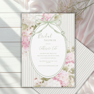 Pink White Hydrangeas Sage Green Bridal Shower Invitation