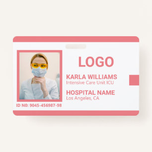 Pink White ICU Nurse ID Photo Badge 