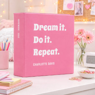 Pink white inspirational quote dream it do it binder
