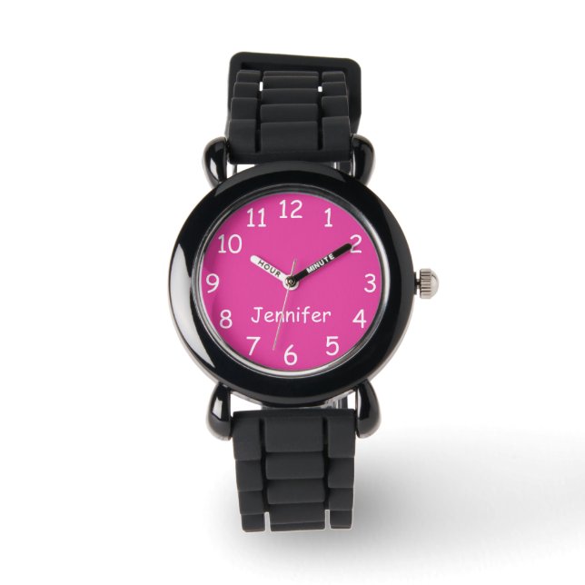 Pink & White Kid's Watch, Silver Glitter Strap Watch (Front)