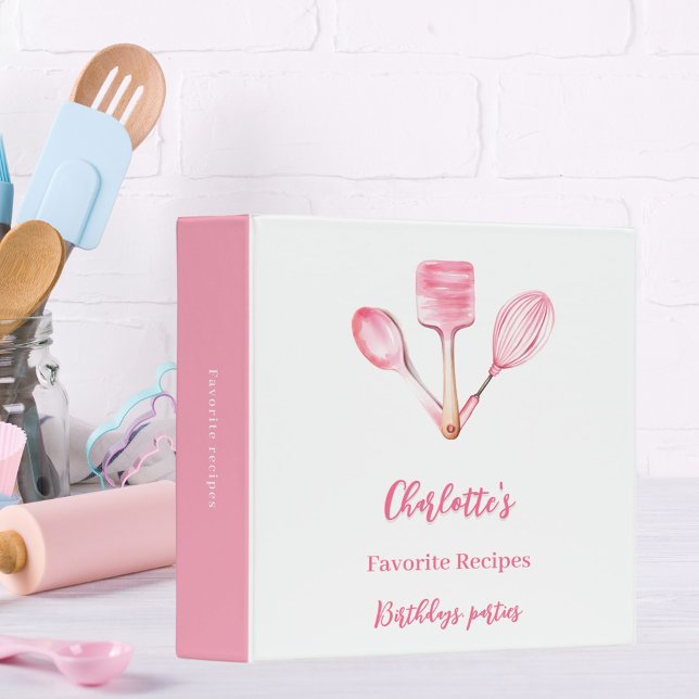 Pink white kitchen utensils baking recipes binder (Creator Uploaded)