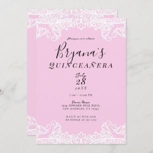 Pink & White Lace Elegant Quinceañera   Invitation