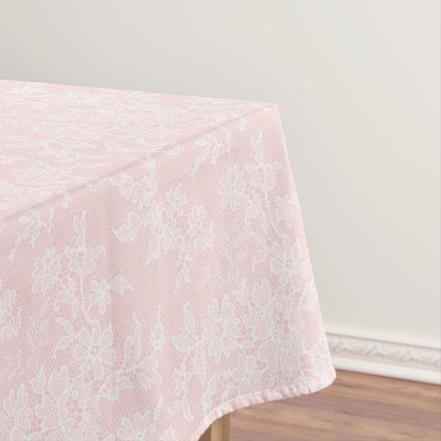 Pink & White Lace Wedding Fabric Table Cloth (In Situ)