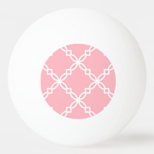 Pink White Large Fancy Quatrefoil Pattern Ping Pong Ball