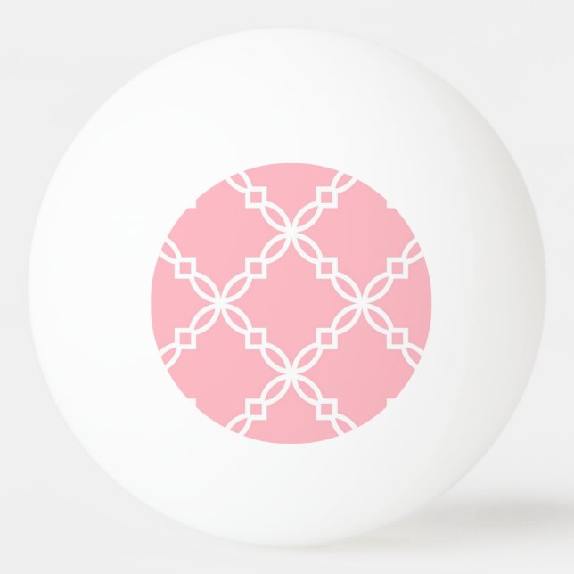 Pink White Large Fancy Quatrefoil Pattern Ping Pong Ball (Front)