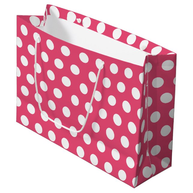 Pink & White Large Medium Polka Dot Party Large Gift Bag (Front Angled)