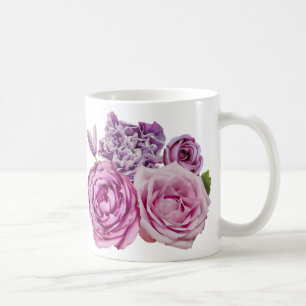Pink White Lavender Rose Flowers Coffee Mug