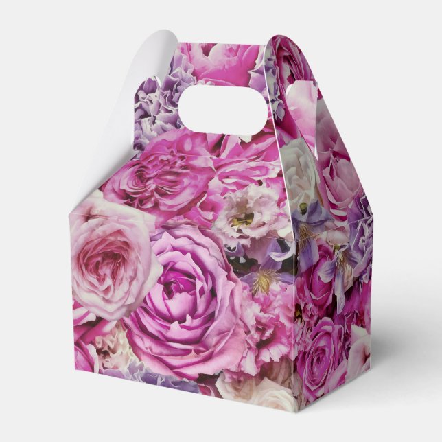 Pink White Lavender Rose Flowers Pattern Favor Box (Front Side)
