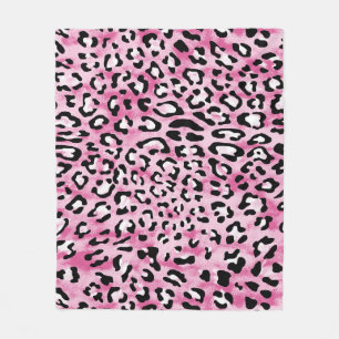 Pink White Leopard Pattern. Fleece Blanket