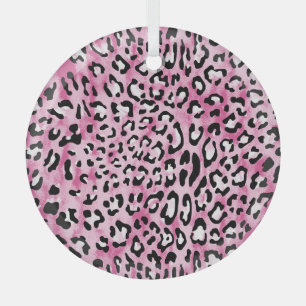 Pink White Leopard Pattern. Glass Ornament