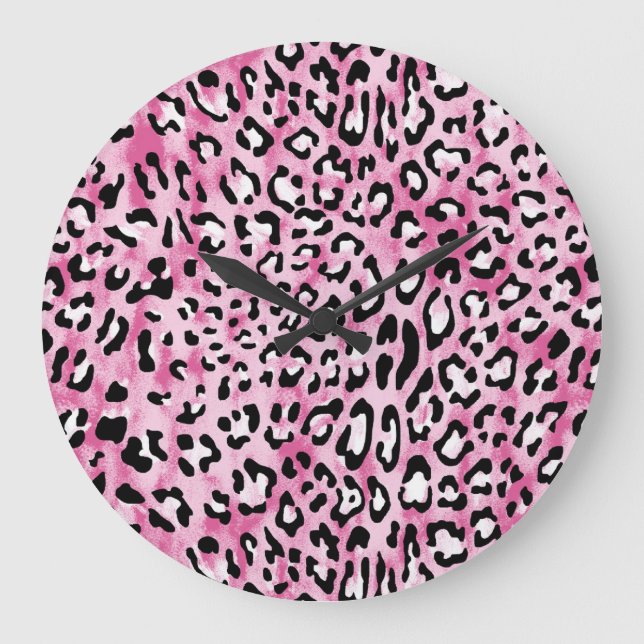 Pink White Leopard Pattern. Large Clock (Front)