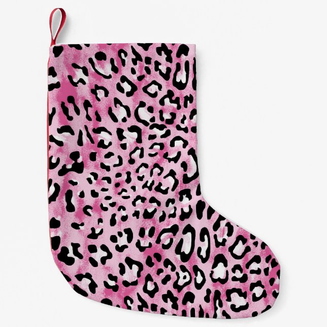 Pink White Leopard Pattern. Small Christmas Stocking (Front)