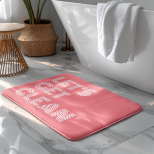 Pink White Let's Get Clean Bath Mat