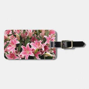 Pink & white liliums luggage tag