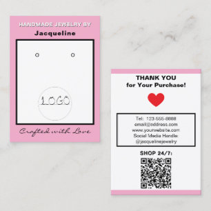 Pink White Logo Jewelry Earrings QR Code Business Card