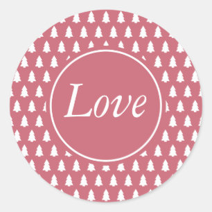 Pink White Love Christmas Tree Pattern Classic Round Sticker