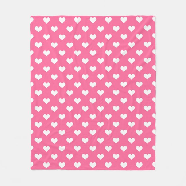 Pink White Love Heart Pattern Design  Fleece Blanket (Front)