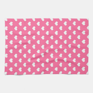 Pink White Love Heart Pattern Design  Kitchen Towel