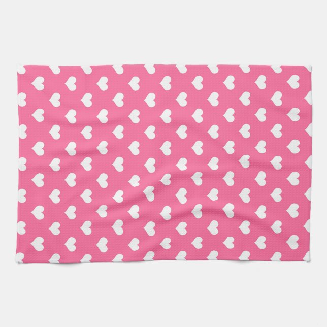 Pink White Love Heart Pattern Design  Kitchen Towel (Horizontal)