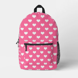 Pink White Love Heart Pattern Design Printed Backpack