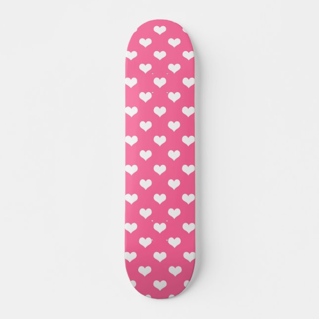 Pink White Love Heart Pattern Design  Skateboard (Front)